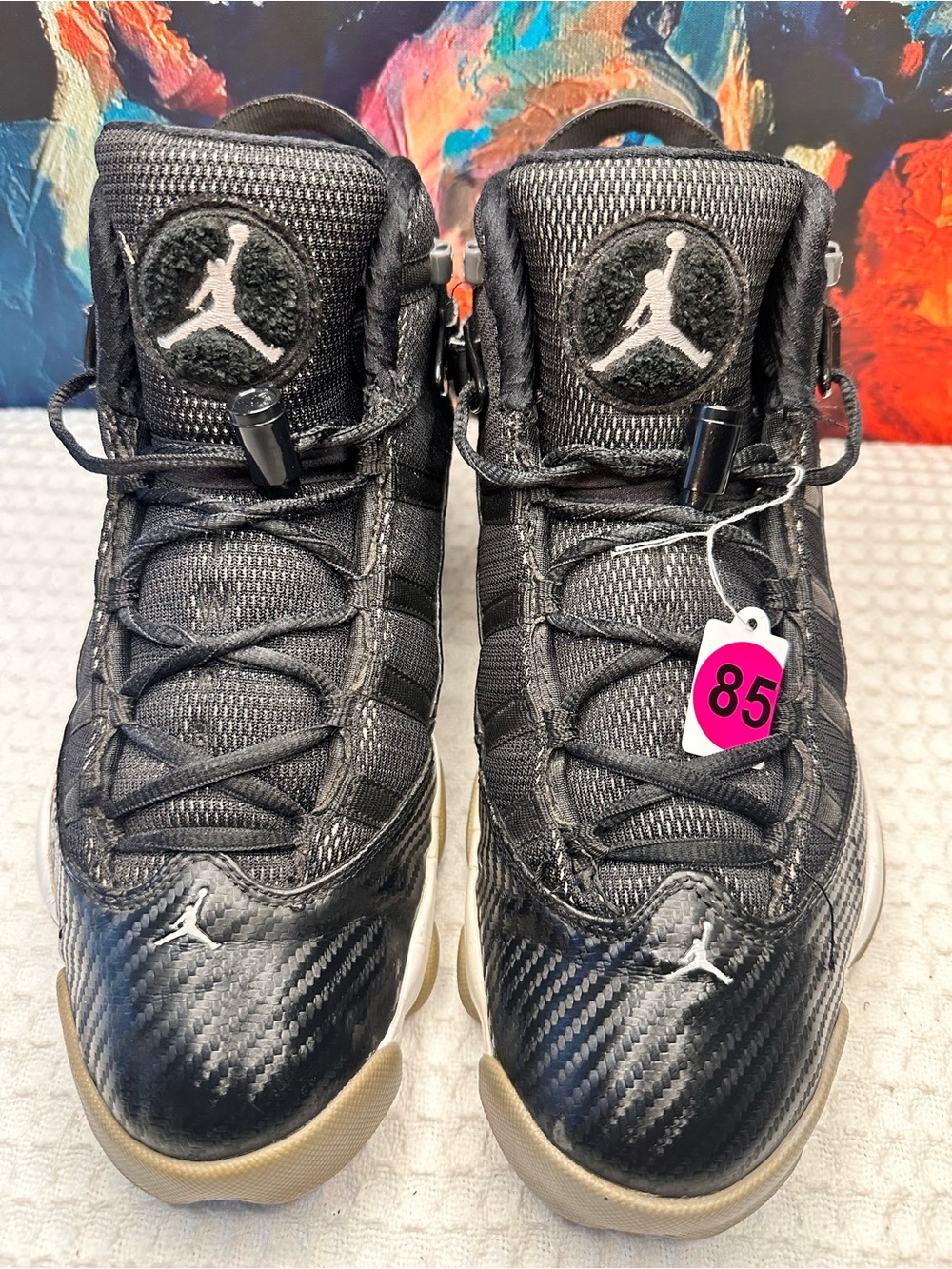 No.85 Air Jordan 6 Rings Carbon Fiber Black Medium Grey